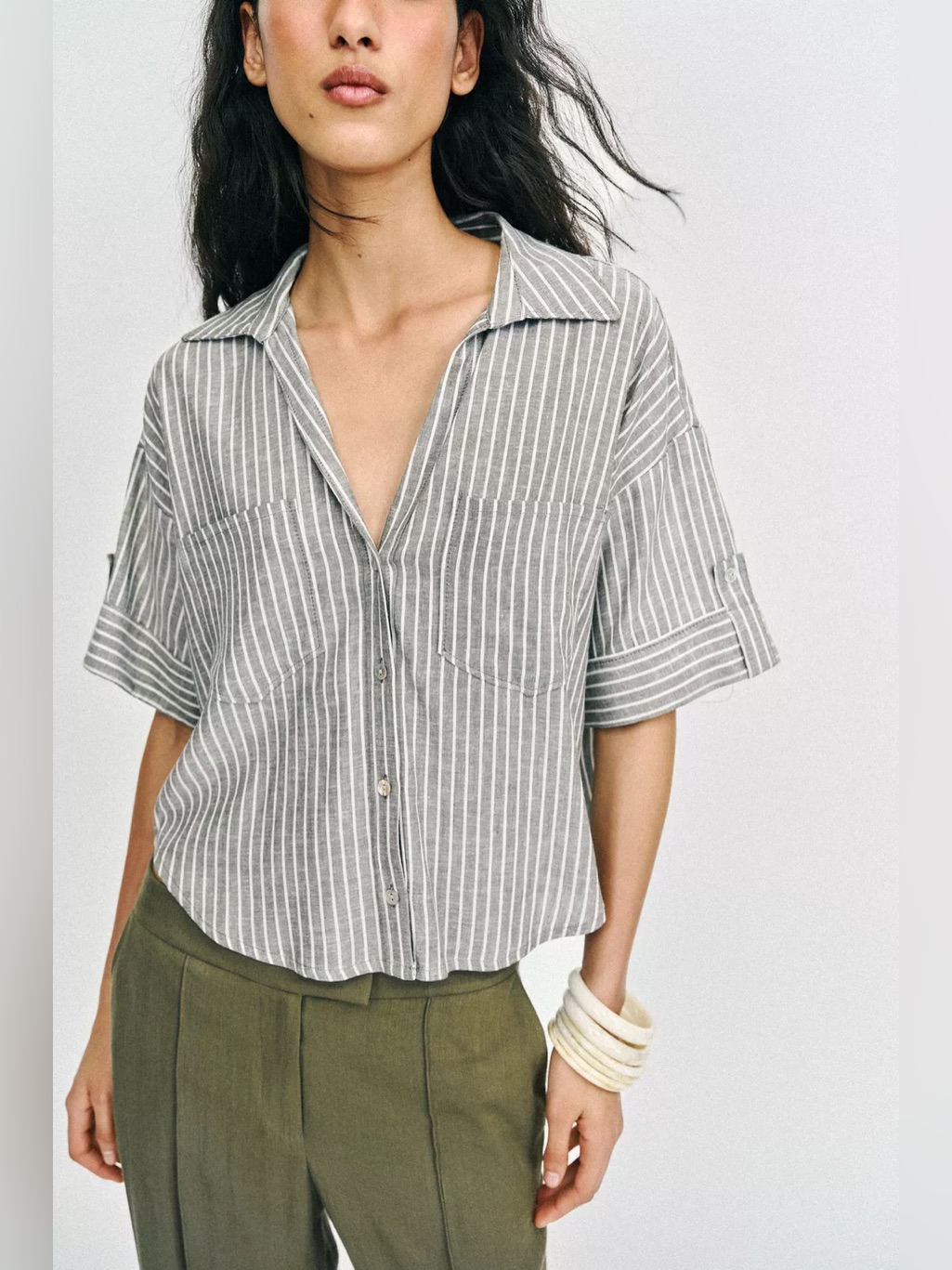 As Seen On “In The City” Striped Linen Blend Shirt